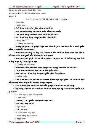 Giáo án Tin học Lớp 9 - Bài 7: Phần mềm trình chiếu - Năm học 2020-2021 - Đinh Thị Liên