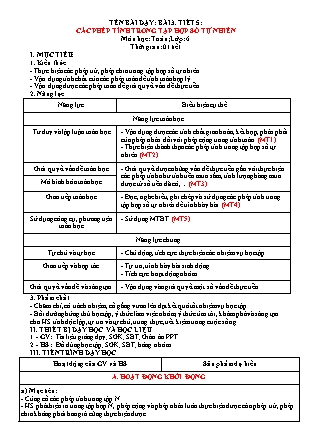 Giáo án Toán Lớp 6 Sách Chân trời sáng tạo - Tiết 5, Bài 3: Các phép tính trong tập hợp số tự nhiên