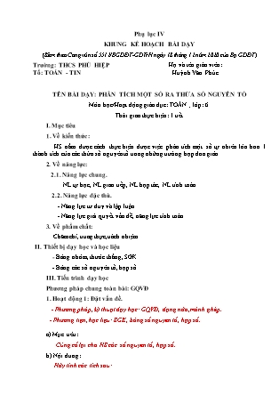 Giáo án Toán Lớp 6 theo CV5512 - Bài: Phân tích một số ra thừa số nguyên tố - Trường THCS Phú Hiệp