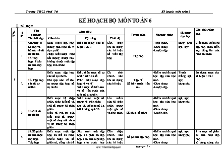 Kế hoạch dạy học môn Toán Lớp 6 -Trường THCS Ngãi Tứ