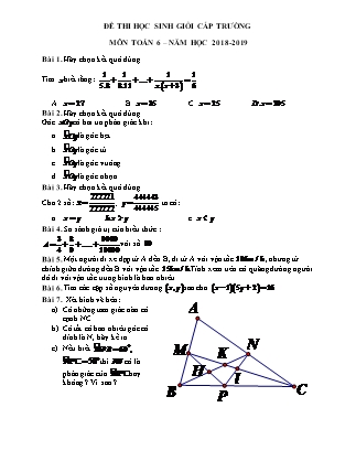 Bài thi Học sinh giỏi cấp trường môn Toán Khối 6 - Năm học 2018-2019 (Có đáp án)
