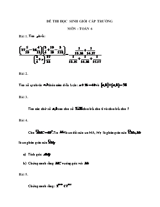 Bài thi học sinh giỏi cấp trường Toán Khối 6 (Có đáp án)