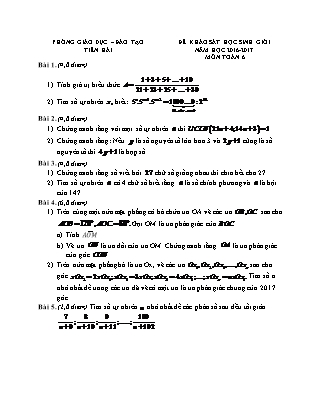 Đề khảo sát Học sinh giỏi môn Toán Lớp 6 - Năm học 2016-2017 - Phòng Giáo dục và đào tạo huyện Tiền Hải (Có đáp án)