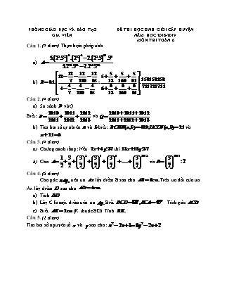 Đề thi Học sinh giỏi cấp huyện môn Toán Lớp 6 - Năm học 2018-2019 - Phòng Giáo dục và đào tạo Gia Viễn (Có đáp án)