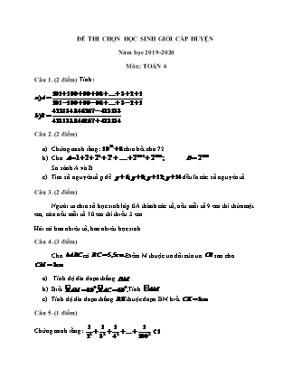 Đề thi Học sinh giỏi cấp huyện môn Toán Lớp 6 - Năm học 2019-2020 (Có đáp án)