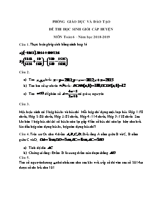 Đề thi Học sinh giỏi cấp huyện Toán Lớp 6 - Năm học 2018-2019 (Có đáp án)