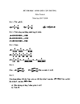 Đề thi học sinh giỏi cấp trường môn Toán Khối 6 - Năm học 2017-2018