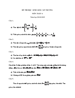 Đề thi Học sinh giỏi cấp trường môn Toán Khối 6 - Năm học 2018-2019 (Có đáp án chi tiết)