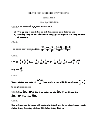Đề thi Học sinh giỏi cấp trường môn Toán Lớp 6 - Năm học 2019-2020 (Có lời giải chi tiết)