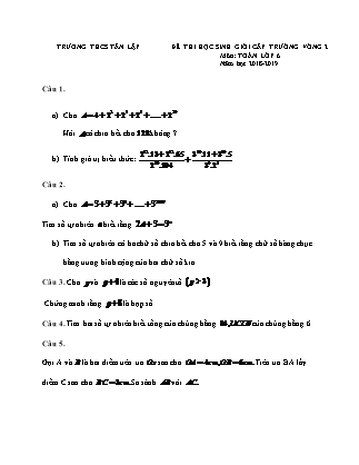 Đề thi Học sinh giỏi cấp trường môn Toán Lớp 6 - Vòng 2 - Năm học 2018-2019 - Trường THCS Tân Lập (Có đáp án)