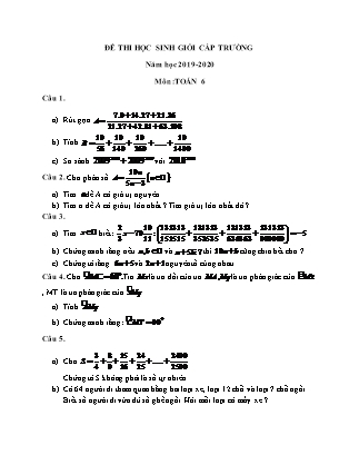 Đề thi học sinh giỏi cấp trường Toán học Lớp 6 - Năm học 2019-2020 (Có đáp án)