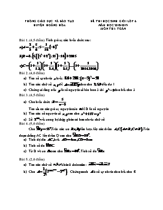 Đề thi Học sinh giỏi môn Toán Khối 6 - Năm học 2018-2019 - Phòng Giáo dục và đào tạo huyện Hoằng Hóa (Có đáp án)