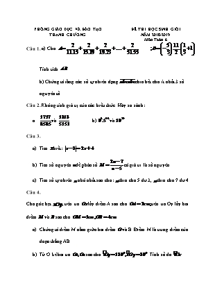 Đề thi Học sinh giỏi môn Toán Lớp 6 - Năm học 2018-2019 - Phòng Giáo dục và đào tạo huyện Thanh Chương (Có đáp án)