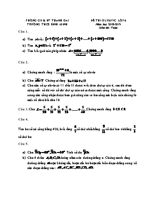 Đề thi Olympic môn Toán Lớp 6 - Năm học 2018-2019 - Trường THCS Bình Minh (Có đáp án)