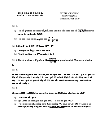 Đề thi Olympic môn Toán Lớp 6 - Năm học 2018-2019 - Trường THCS Thanh Văn (Có đáp án)