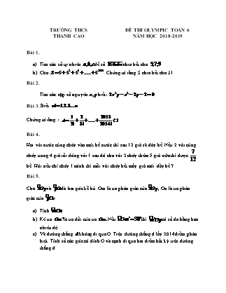Đề thi Olympic môn Toán Lớp 6 - Năm học 2018-2019 - Trường THCS Thanh Cao (Có đáp án)