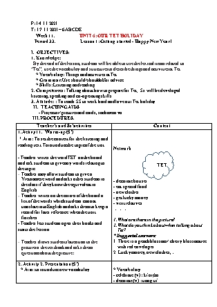 Giáo án Tiếng Anh Lớp 6 - Năm học 2021-2022 - Unit 6 - Lesson 1