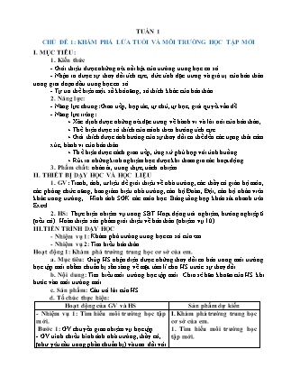 Giáo án Hoạt động trải nghiệm hướng nghiệp - Chủ đề 1: Khám phá lứa tuổi và môi trường học tập mới