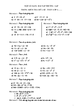 Một số bài toán thường gặp trong kiểm tra giữa kì môn Toán Lớp 6