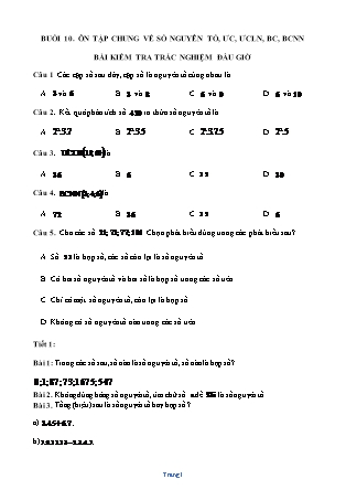 Phiếu bài tập môn Toán Lớp 6 - Buổi 10: Ôn tập chung về số nguyên tố, ƯC, ƯCLN, BC, BCNN