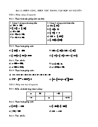 Phiếu bài tập môn Toán Lớp 6 - Buổi 12: Phép cộng, phép trừ trong tập hợp số nguyên