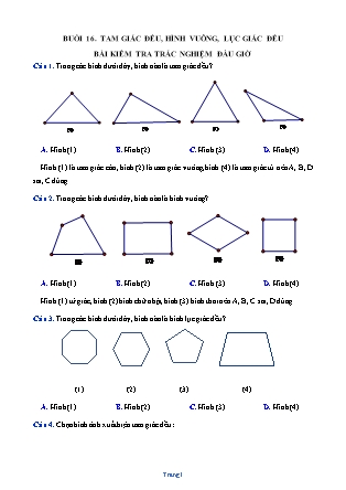Phiếu bài tập môn Toán Lớp 6 - Buổi 16: Tam giác đều, hình vuông, lục giác đều