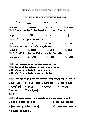 Phiếu bài tập môn Toán Lớp 6 - Buổi 28: Số thập phân và các phép toán