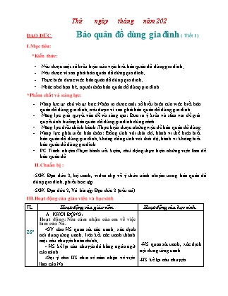 Kế hoạch bài dạy Đạo đức Lớp 2 Chân trời sáng tạo - Bài 4: Bảo quản đồ dùng gia đình