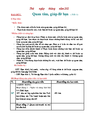 Kế hoạch bài dạy Đạo đức Lớp 2 Chân trời sáng tạo - Bài 7: Quan tâm, giúp đỡ bạn