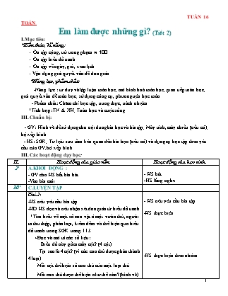 Kế hoạch bài dạy Toán Lớp 2 Chân trời sáng tạo - Tuần 16