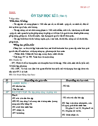 Kế hoạch bài dạy Toán Lớp 2 Chân trời sáng tạo - Tuần 17