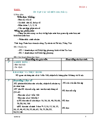 Kế hoạch bài dạy Toán Lớp 2 Chân trời sáng tạo - Tuần 1