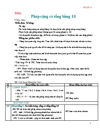 Kế hoạch bài dạy Toán Lớp 2 Chân trời sáng tạo - Tuần 5