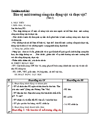 Kế hoạch bài dạy Tự nhiên và xã hội Lớp 2 Chân trời sáng tạo - Tuần 17