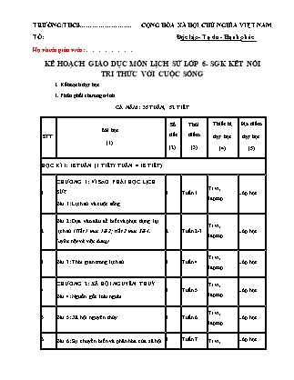 Kế hoạch giáo dục môn Lịch sử Lớp 6 sách Kết nối tri thức với cuộc sống