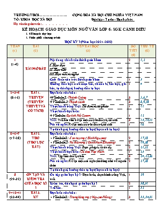 Kế hoạch giáo dục môn Ngữ văn Lớp 6 sách Cánh diều - Năm học 2021-2022