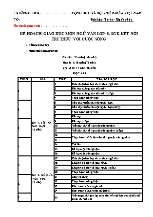 Kế hoạch giáo dục Ngữ văn Lớp 6 sách Kết nối tri thức với cuộc sống
