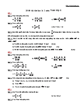 10 đề thi thử học kì 2 Lớp 6 môn Toán