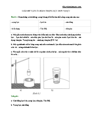 Bài tập môn Vật lí Lớp 6 - Bài 8: Trọng lực. Đơn vị lực