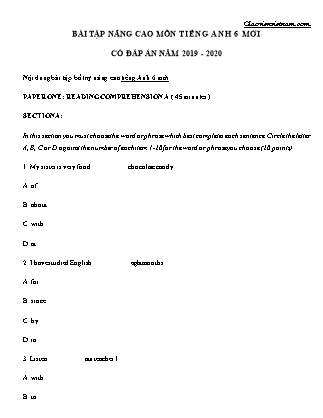 Bài tập nâng cao môn Tiếng Anh Lớp 6 mới (Có đáp án) - Năm 2019-2020