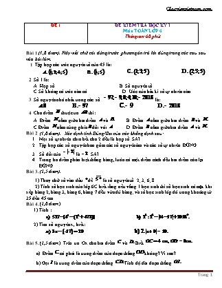 Bộ đề kiểm tra học kì I môn Toán Lớp 6 (Có đáp án)