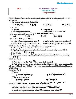 Bộ đề kiểm tra học kỳ 1 môn Toán Lớp 6 (Có đáp án)