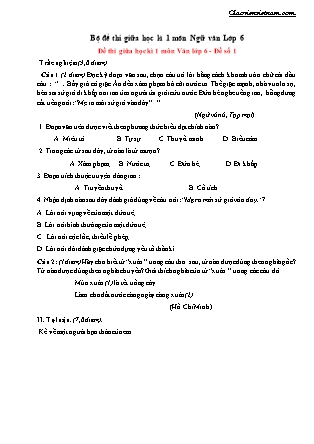 Bộ đề thi giữa học kì 1 môn Ngữ văn Lớp 6 (Có đáp án)