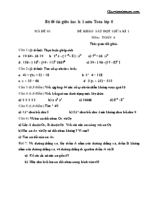 Bộ đề thi giữa học kì 1 môn Toán Khối 6