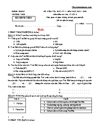 Bộ Đề thi học kì 1 môn Địa lí Lớp 6 (Có đáp án) - Năm học 2019-2020