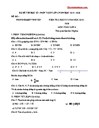 Bộ đề thi học kì 1 môn Toán Lớp 6 (Có đáp án) - Năm học 2019-2020