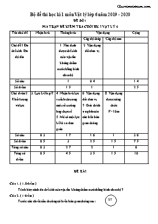 Bộ đề thi học kì 1 môn Vật lý Lớp 6 (Có đáp án) - Năm học 2019-2020