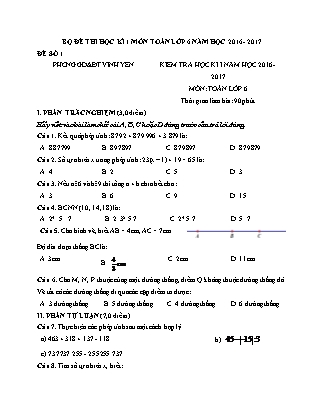 Bộ đề thi học kì I môn Toán Lớp 6 (Có đáp án) - Năm học 2016-2017