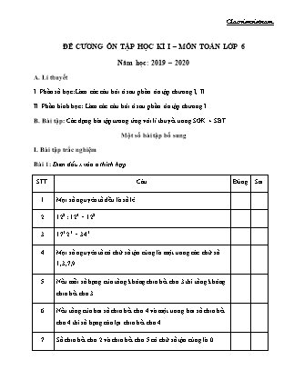 Đề cương ôn tập học kì 1 môn Toán Lớp 6 - Năm học 2019-2020