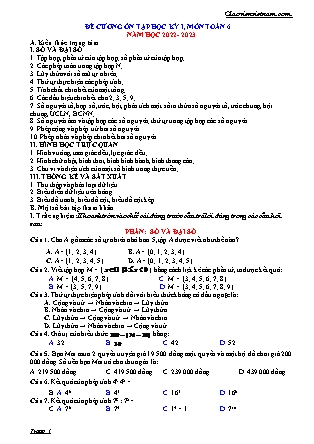 Đề cương ôn tập học kỳ 1 môn Toán Lớp 6 - Năm học 2022-2023
